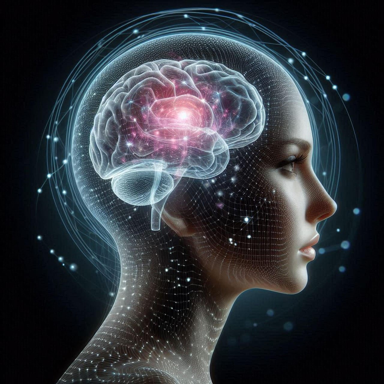 ai generated, girl, brain wave, wave, brain, hologram, 3d
